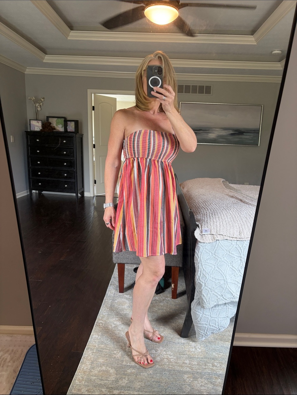 Cupshe Strapless Multicolor Stripe Sundress - Pink, Yellow, Orange